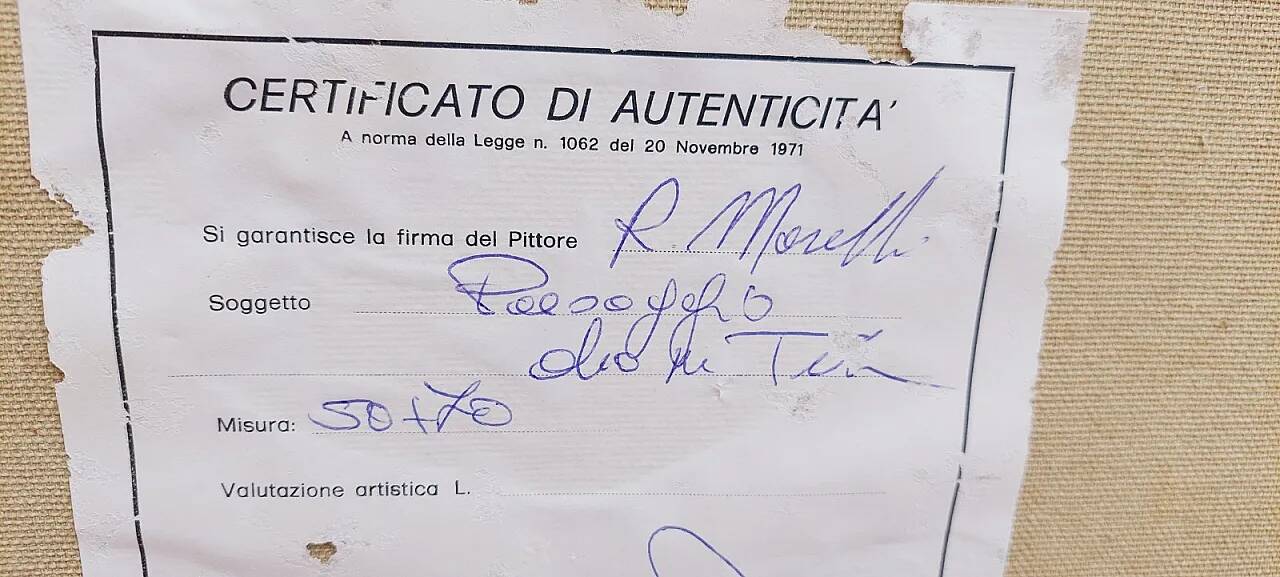 Tuscan landscape by R. Morelli, oil on canvas, late 20th century