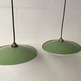 Pair of enamelled metal pendant lights