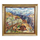Oil painting by Alexander Michael – Mountain Chalets, 1980