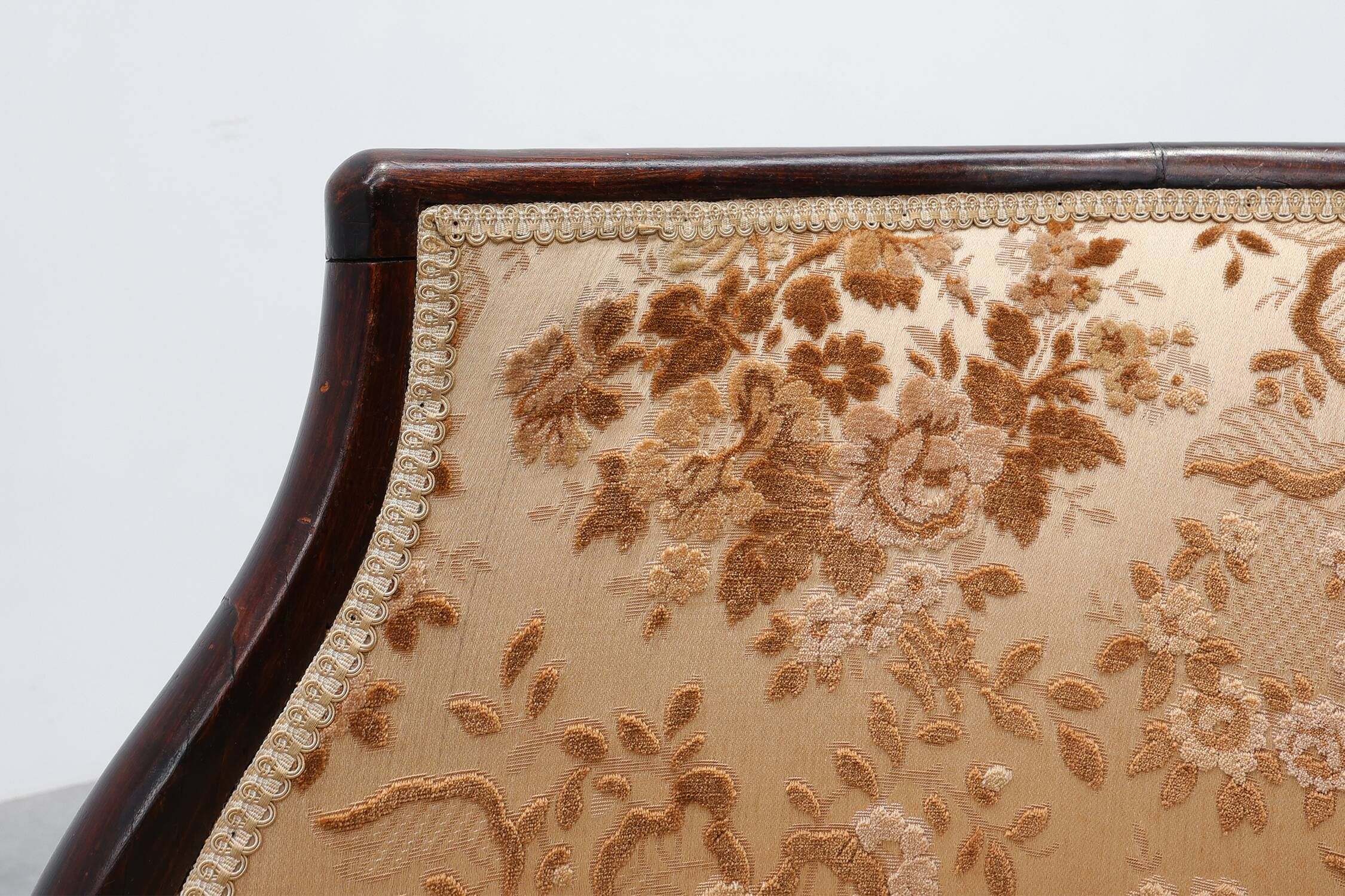 Pair of Ebonised Tub Armchairs with Floral Upholstery, France, Circa 1900