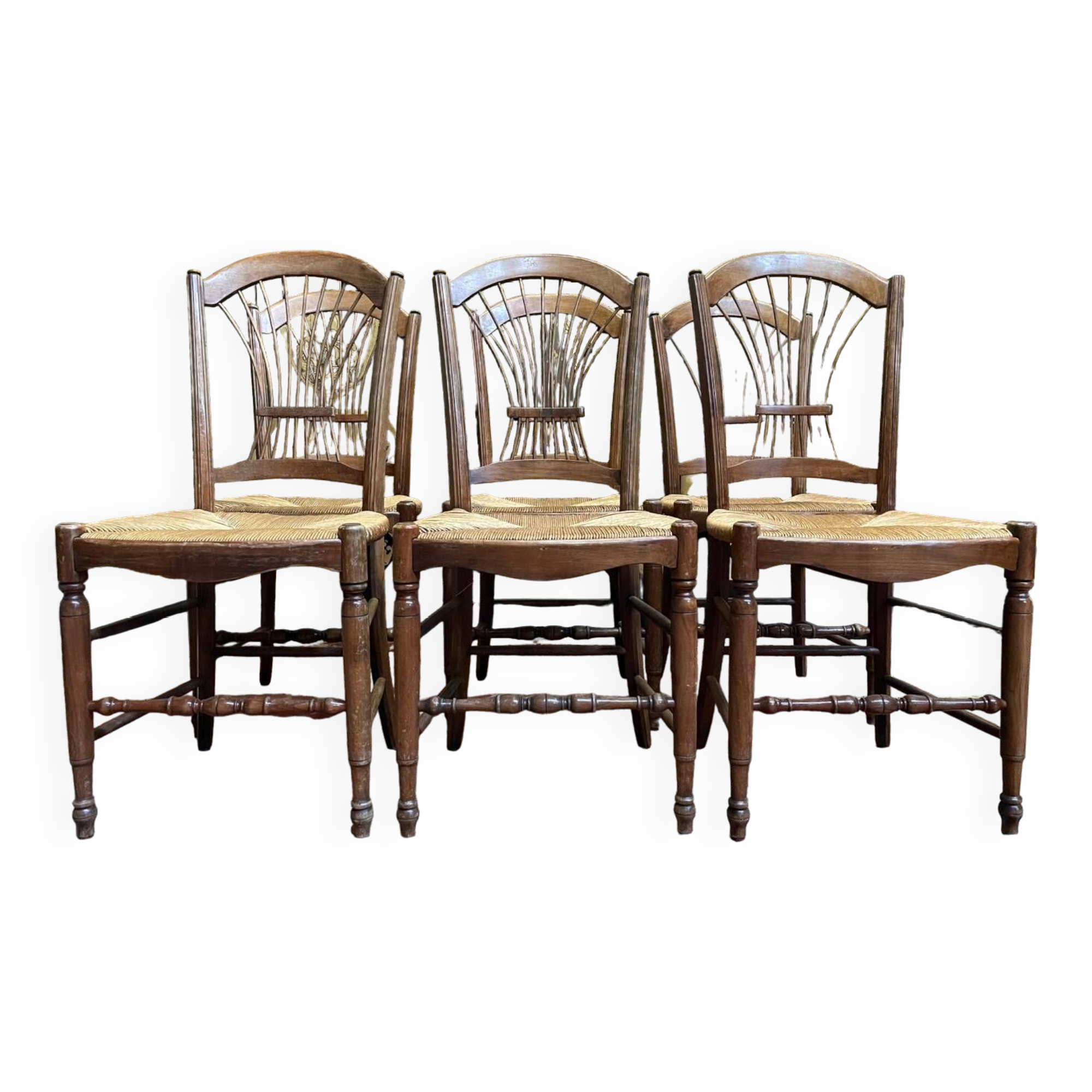 Suite of 6 Provençal straw chairs