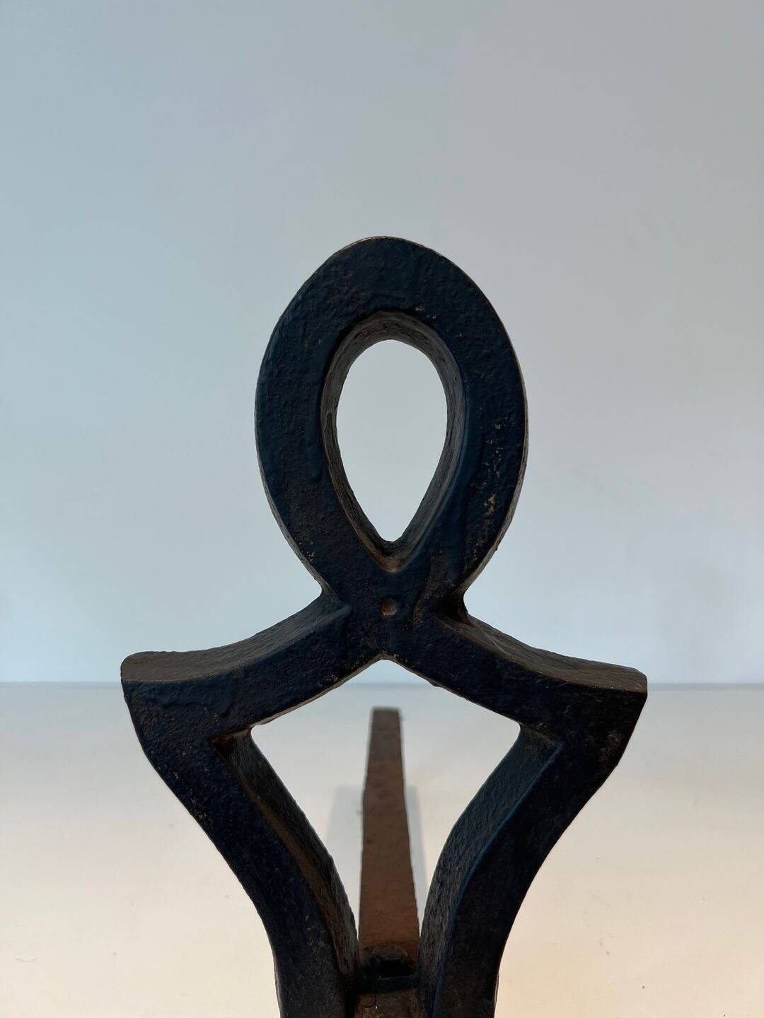 Pair of Cast Iron Chenets with Figurative Anthropomorphic Silhouette, by Raymon