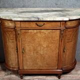 Half-moon buffet in Louis XVI style with burl and marquetry.