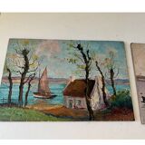 Pair of seascape paintings on panel, Brittany