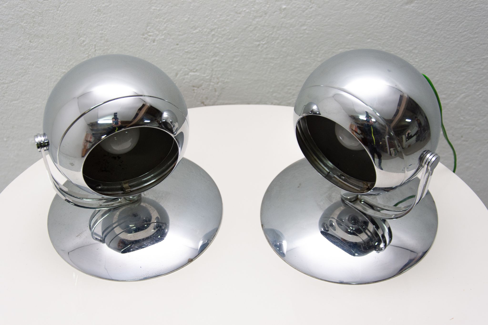 Pair of mid century space-age positioning desk lamps, 1960, Central Europe