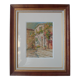 Aquarelle de Louis Houpin : rue du four falicon alpes maritimes 06, réencadrée bois et or