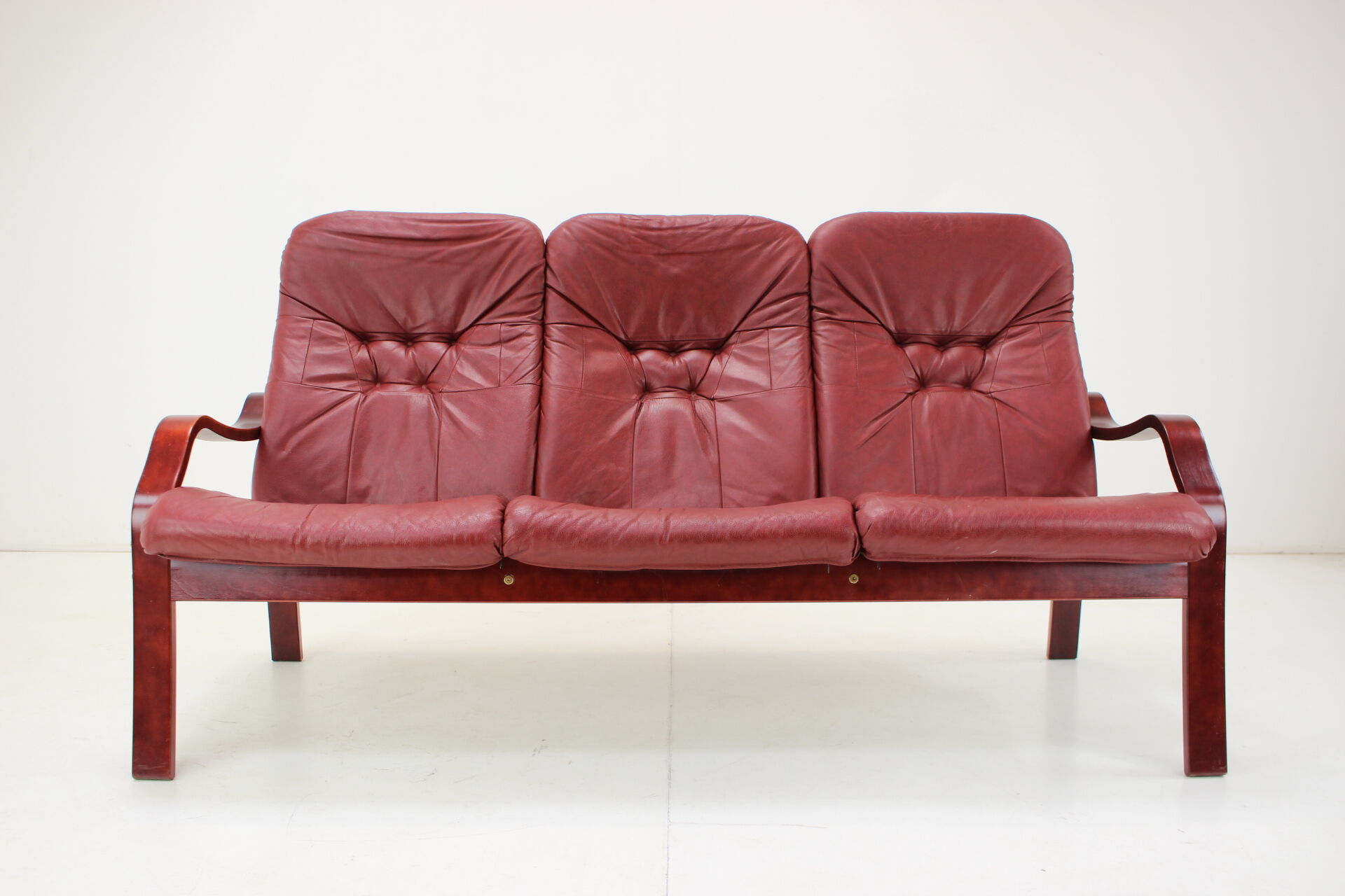 1980 Three-Seater Leather Sofa, Ton Czechoslovakia