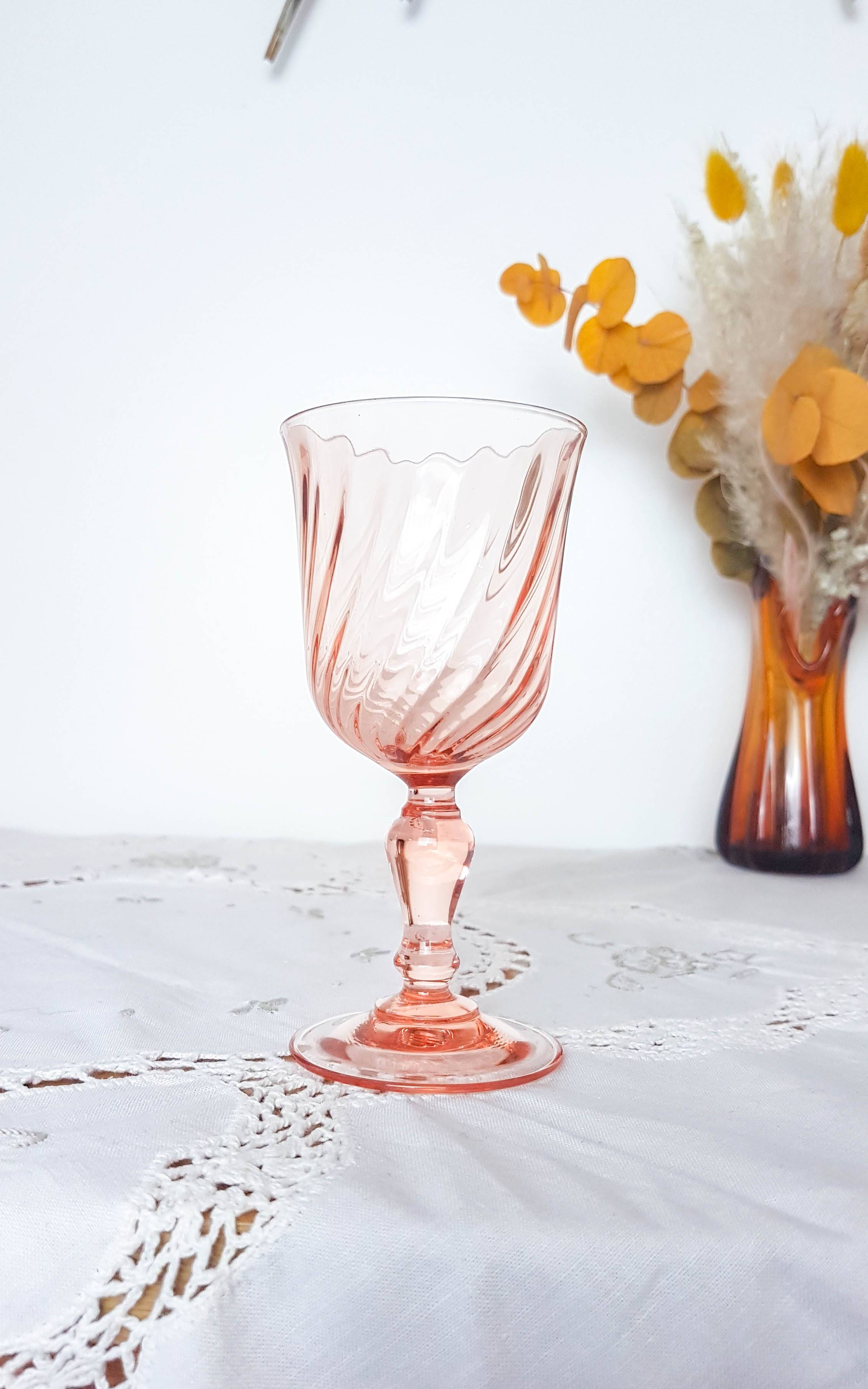 6 vintage white wine glasses in pink Rosaline Arcoroc Luminarc glass 10 cl