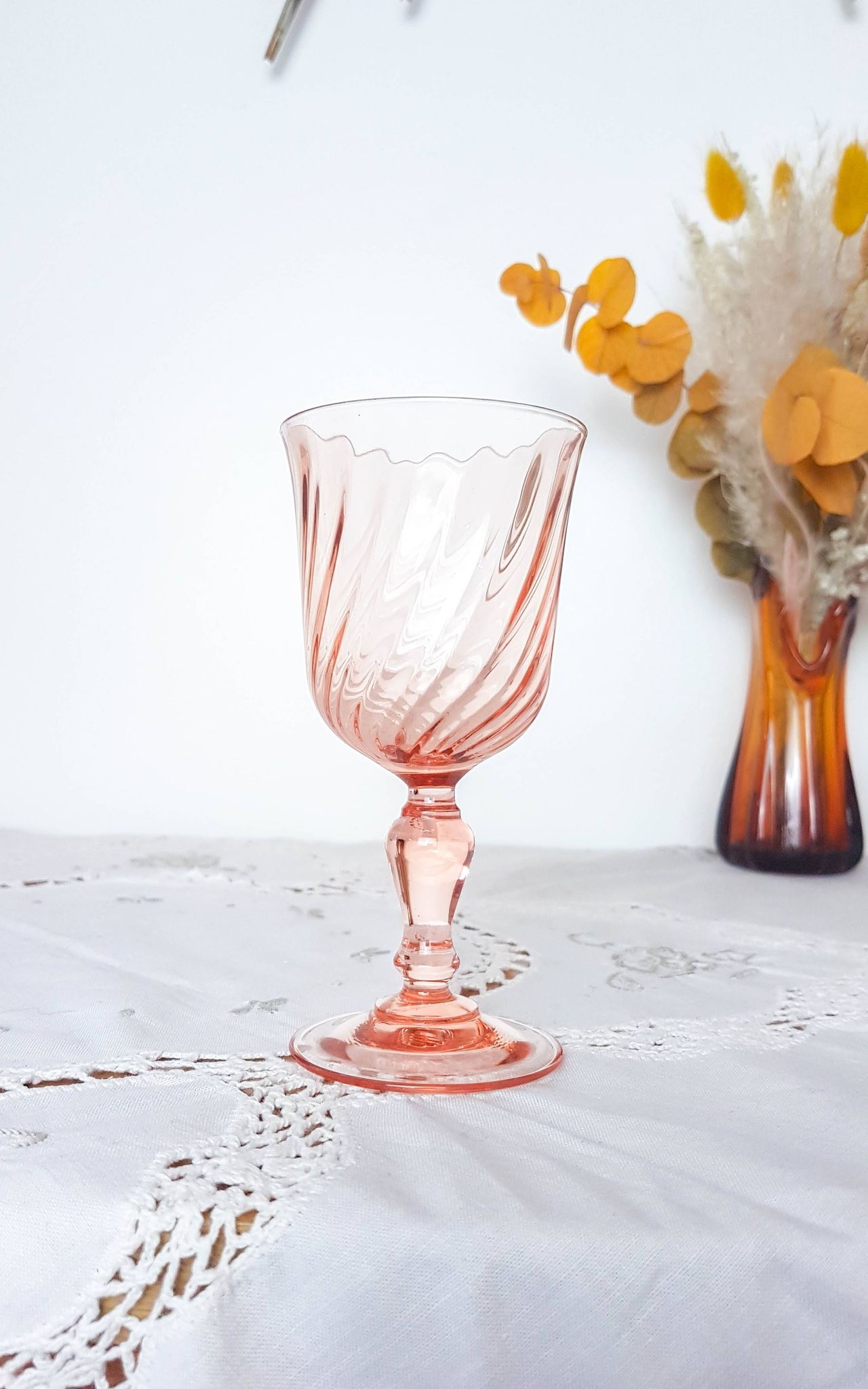 6 vintage white wine glasses in pink Rosaline Arcoroc Luminarc glass 10 cl