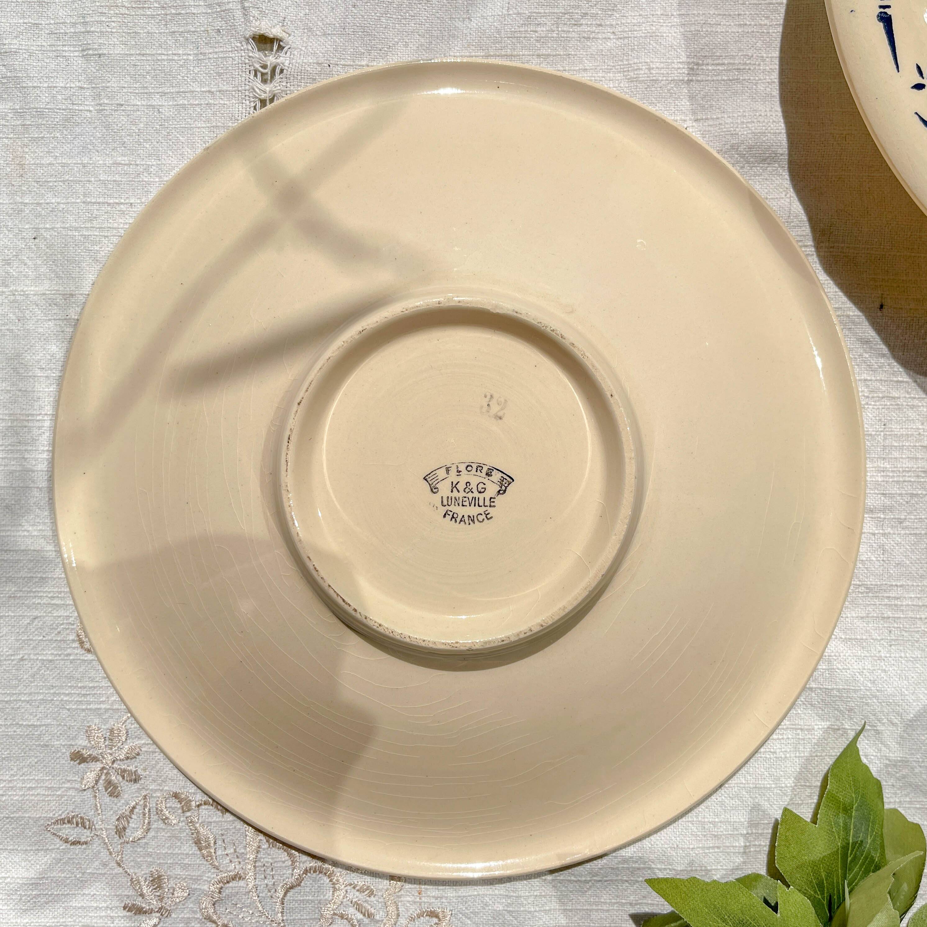 Small vintage porcelain dish K&G Luneville "Flore" 1950s small blue flowers