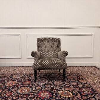 Set of Chesterfield armchairs velvet pattern grey