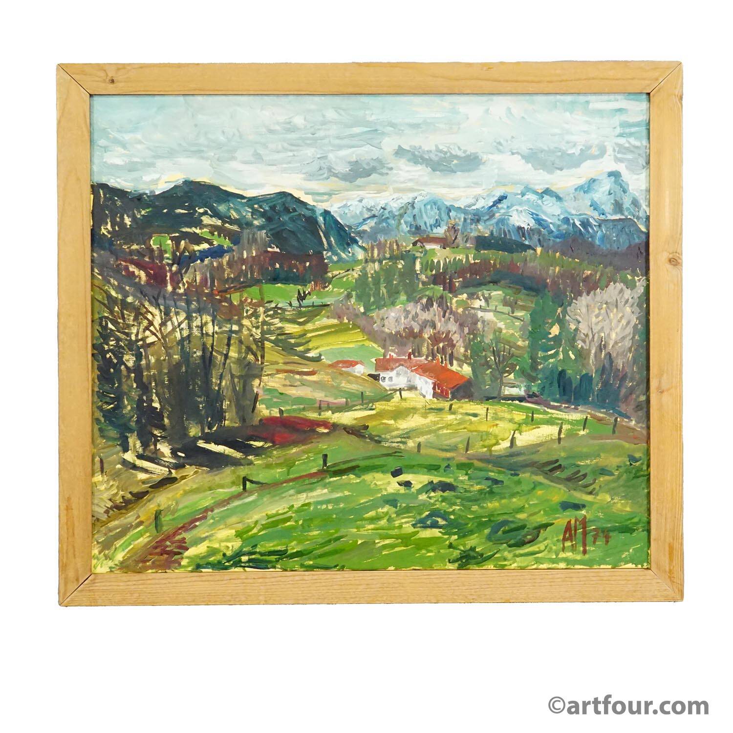 Oil painting by Alexander Michael – Landscape near Dietramszell, 1974