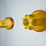 Pair of "cocoon" wall lights, pear shape, resin and pine, Italy, 1970