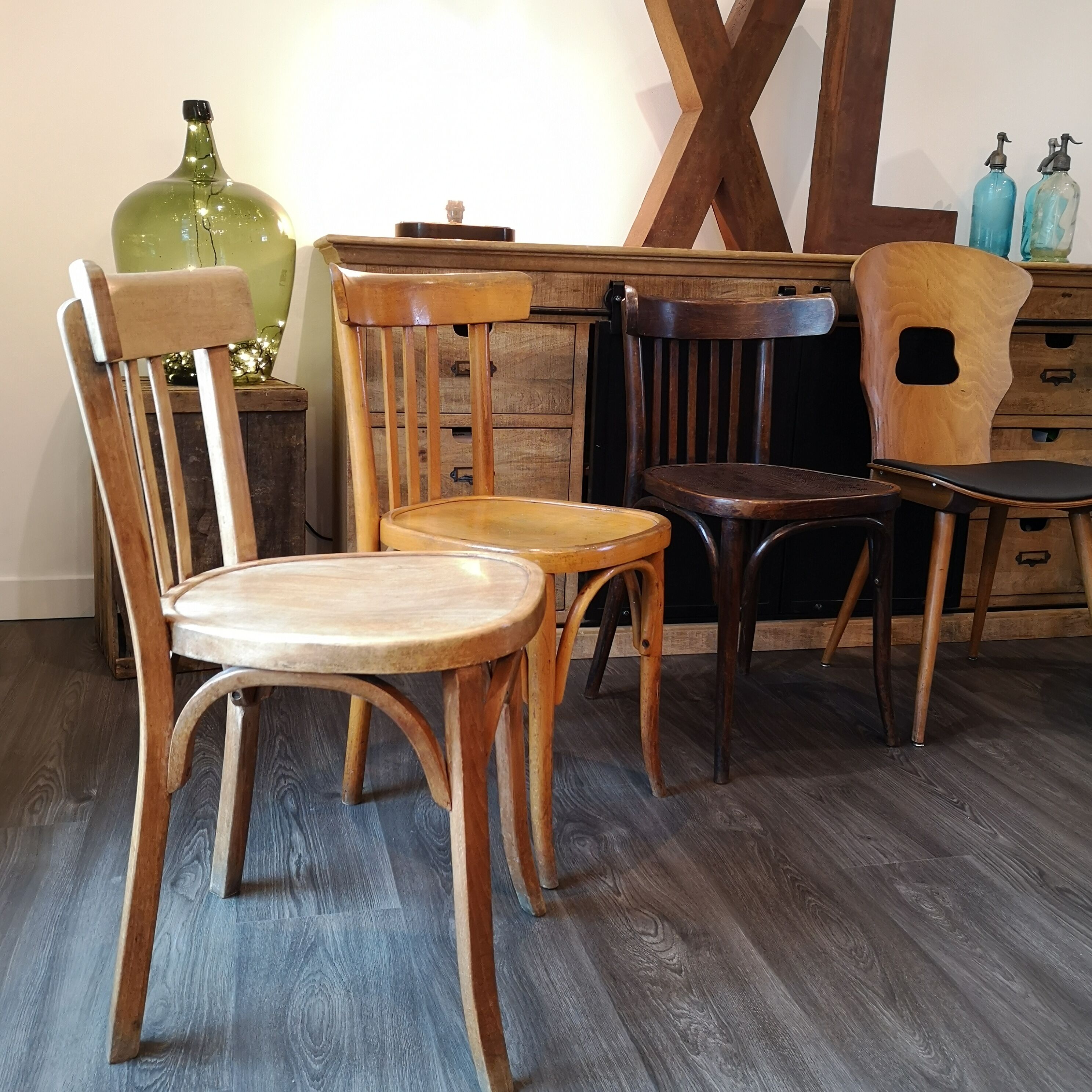Series of 6 Bistro chairs dismatched Baumann and Fischel