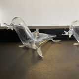 Series of 4 vintage oil lamps periglass holland blown glass