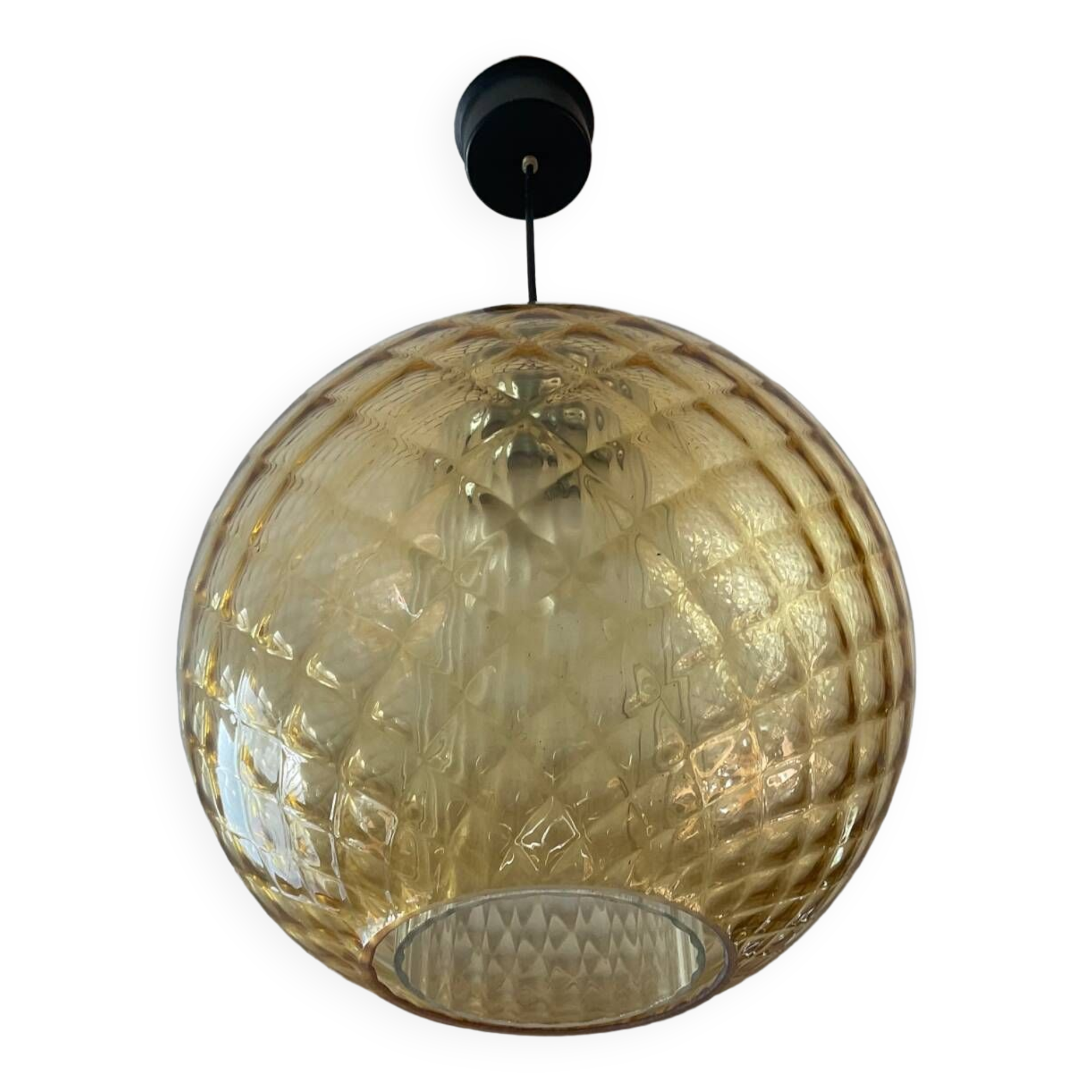 Vintage 70s smoked glass ball pendant light