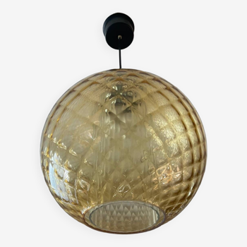 Vintage 70s smoked glass ball pendant light