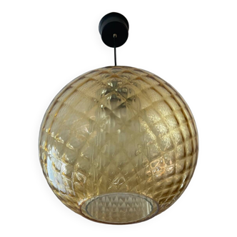 Suspension vintage boule en verre fumé années 70