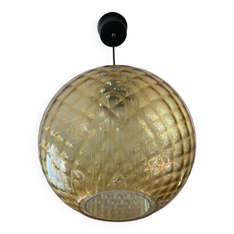 Vintage 70s smoked glass ball pendant light