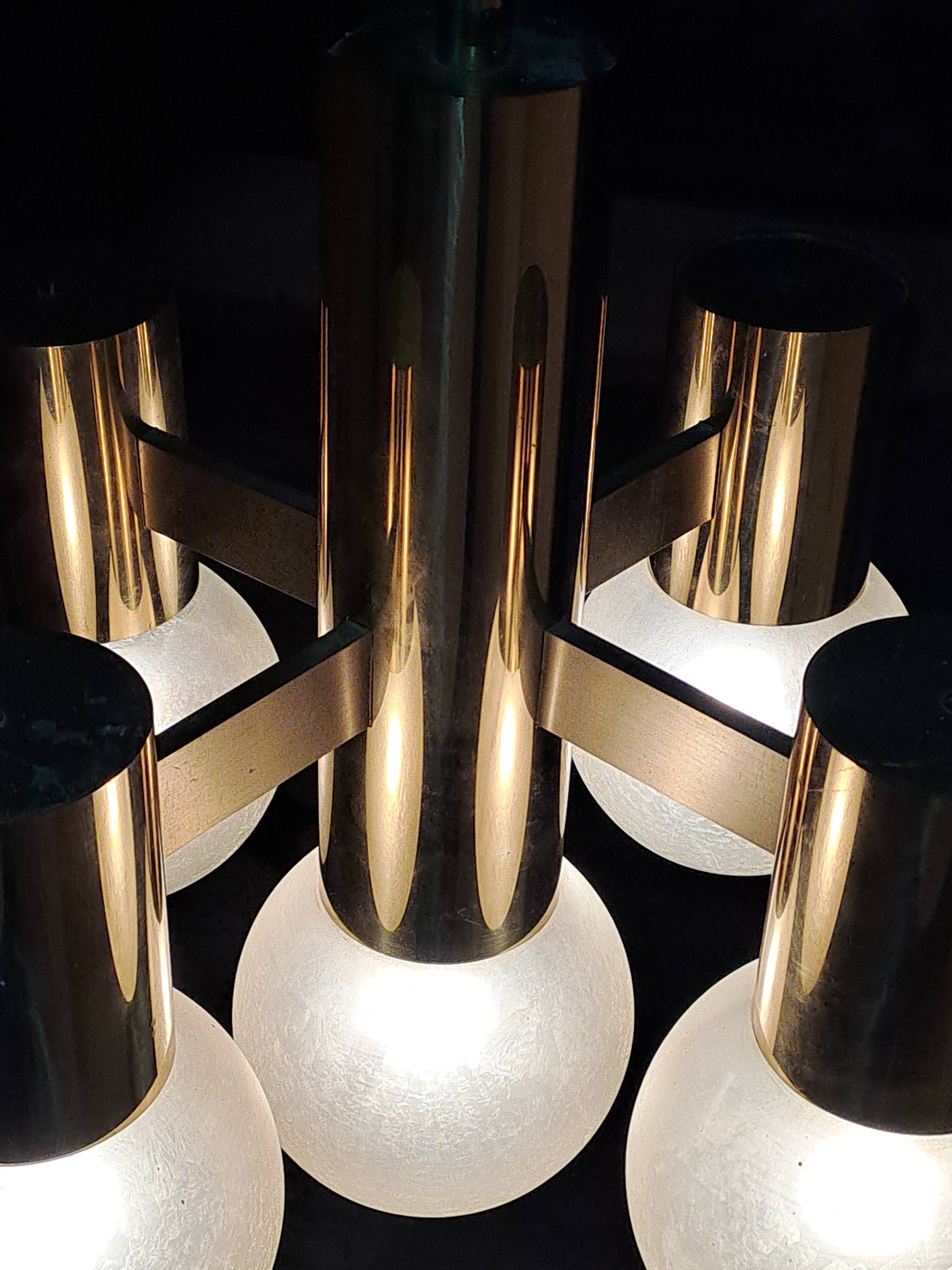 Brass globe chandelier by Hans Agne Jakobsson from the 1960s