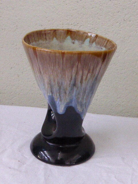 Design vase enamelled ceramic beige and Black Interior turquoise vintage 1960