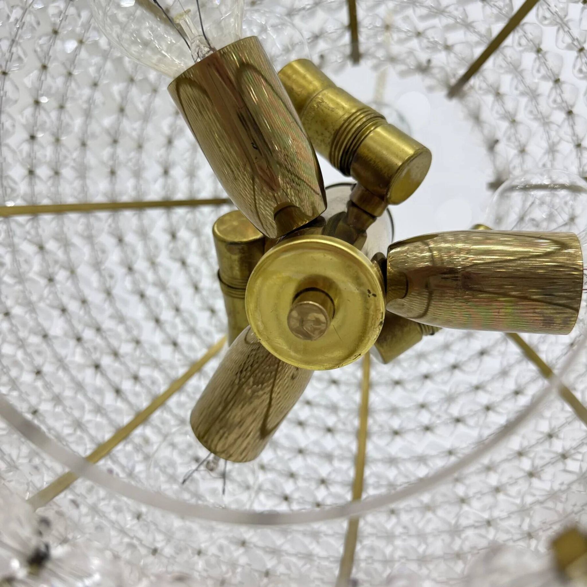 Brass & acrylic ball hanging lamp pendant by Emil Stejnar, 1950s