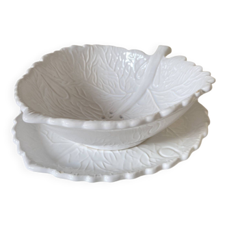 Barbotine Fruit Drainer And Its Plate In The Shape Of A White Cabbage Leaf