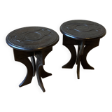 Touareg pedestal tables in wood and embossed leather