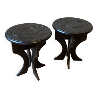 Touareg pedestal tables in wood and embossed leather