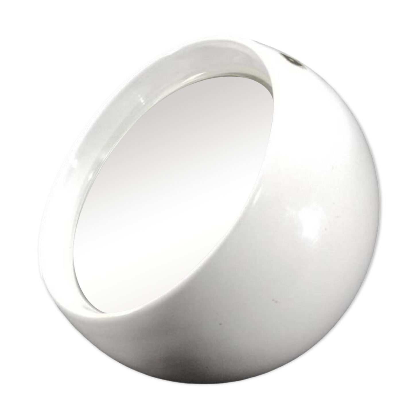 White Ceramic Table Mirror Weighted in a Space Age Ball Shape