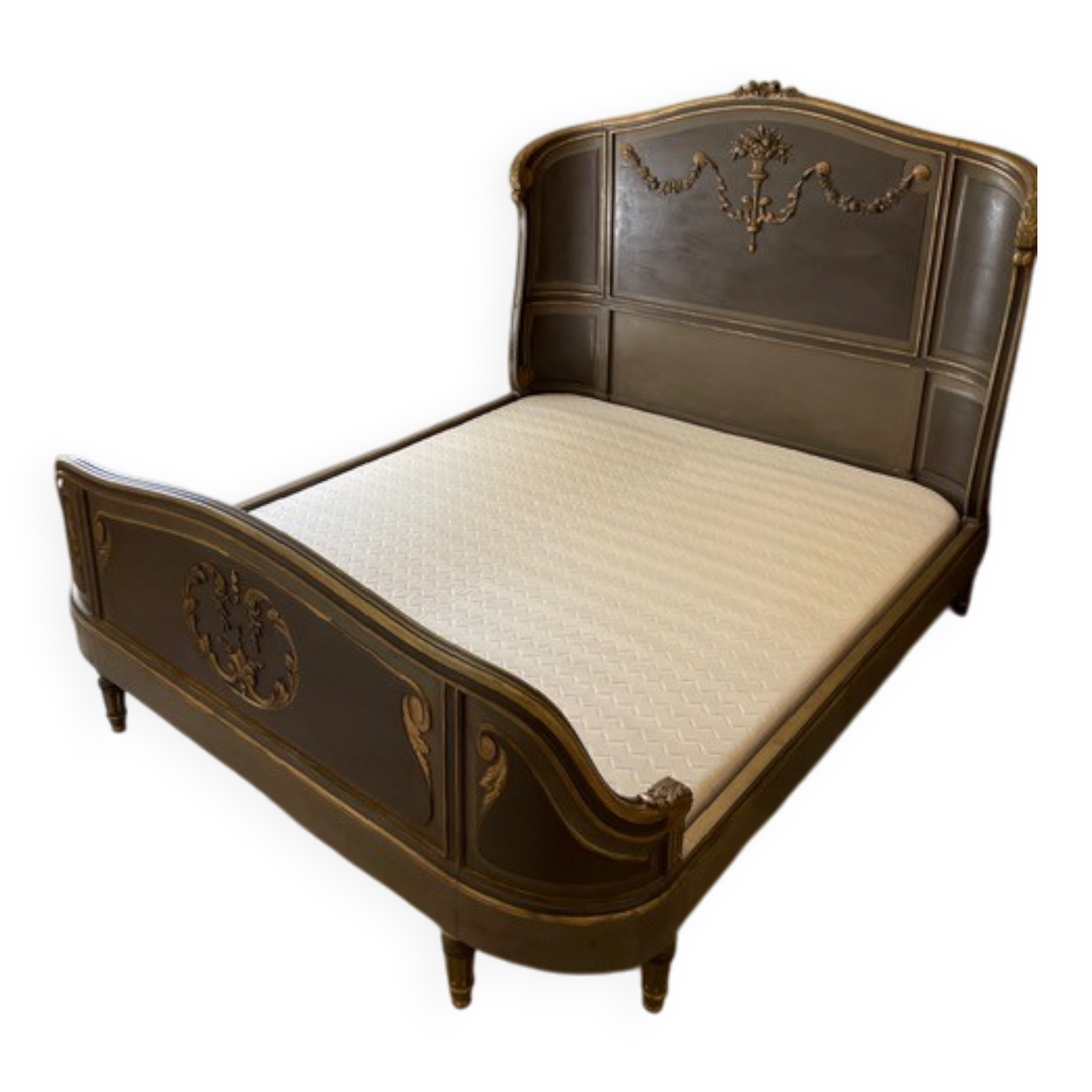 bed in solid walnut patinated Louis XVI style 160X200 cm