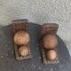 Pair of vintage carved wood and metal ball bookends