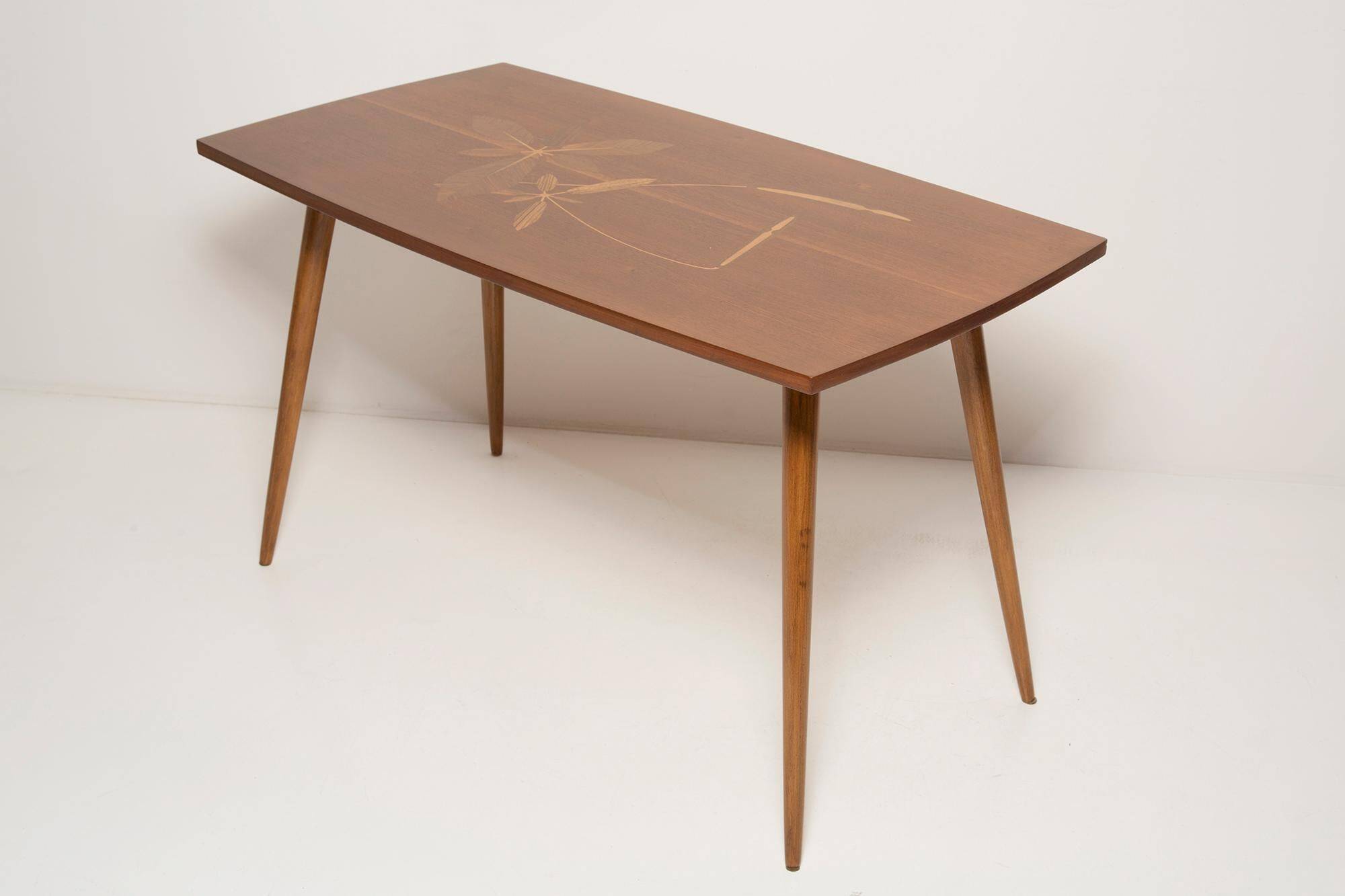 Antique mid-century coffee table, vintage, hand-painted beech wood, Germany, 1960s.