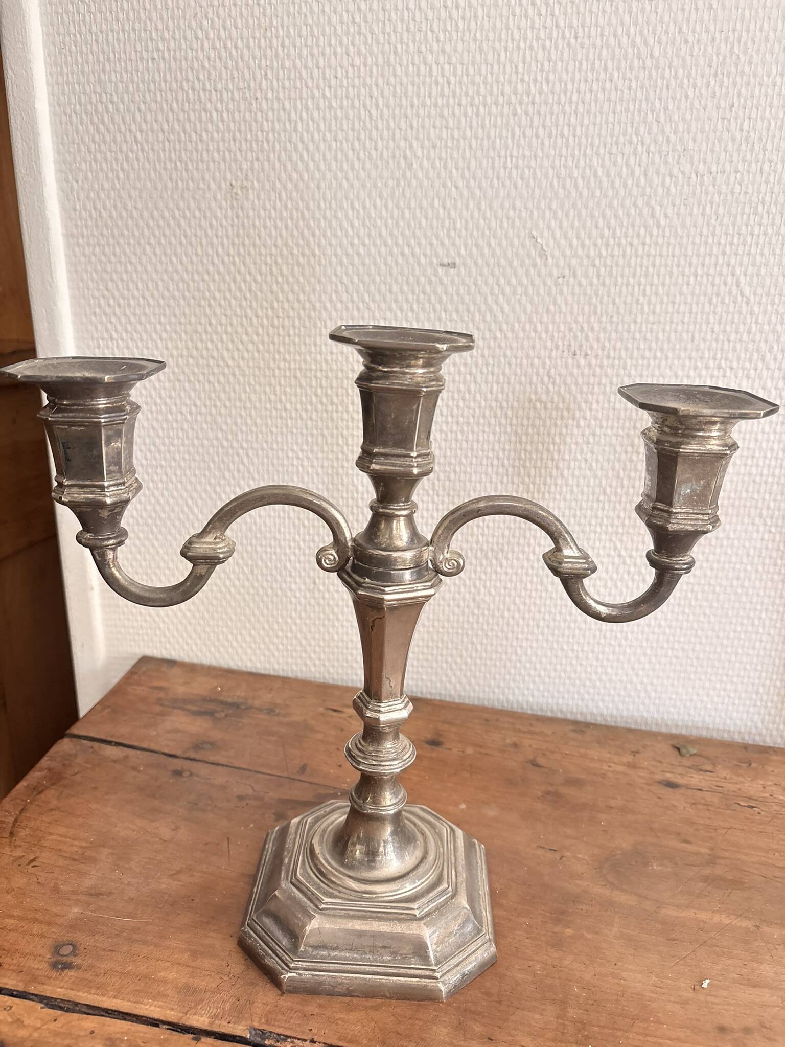 Antique Pair Art Deco Louis XV 3 Arm Silver-Plated Candelabra