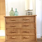 Chest of drawers 4 vintage drawers in 80s patinated rattan in good condition