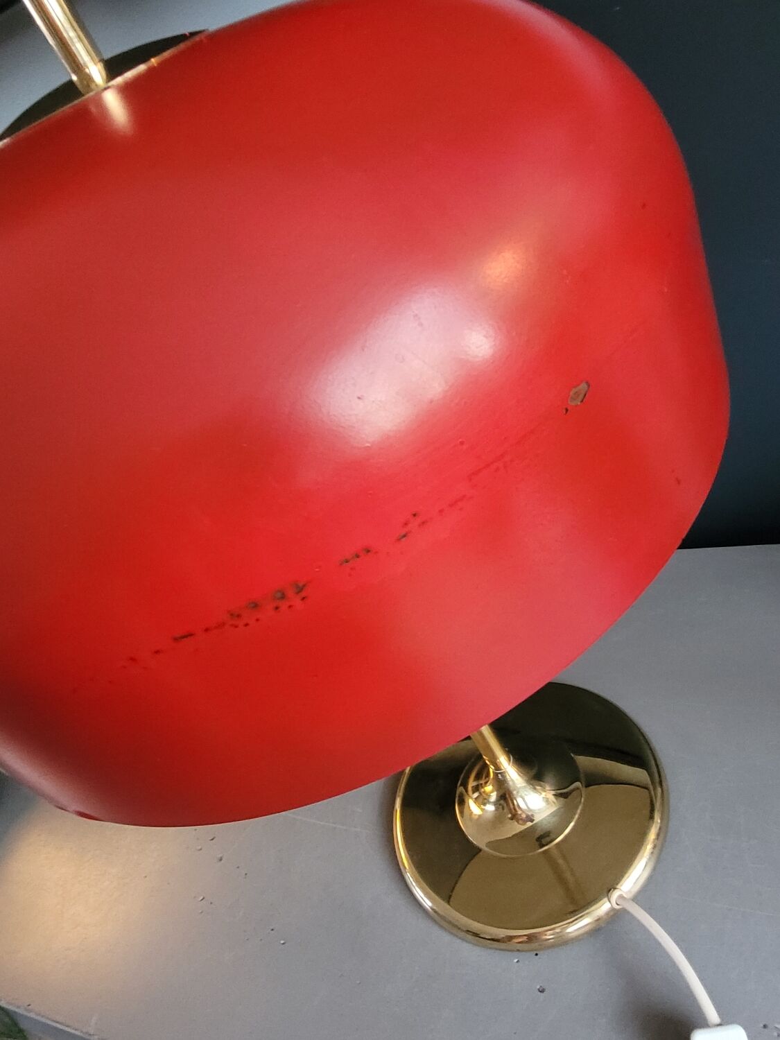 Vintage table lamp with bell shade and brass base