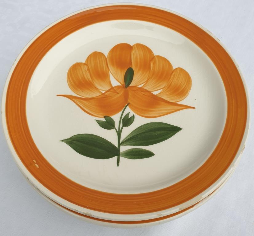 Set 6 plates Gien orange flower 1970 hand-painted decoration