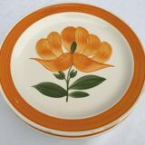 Set 6 plates Gien orange flower 1970 hand-painted decoration
