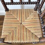 Vintage corner chair in turned wood and straw