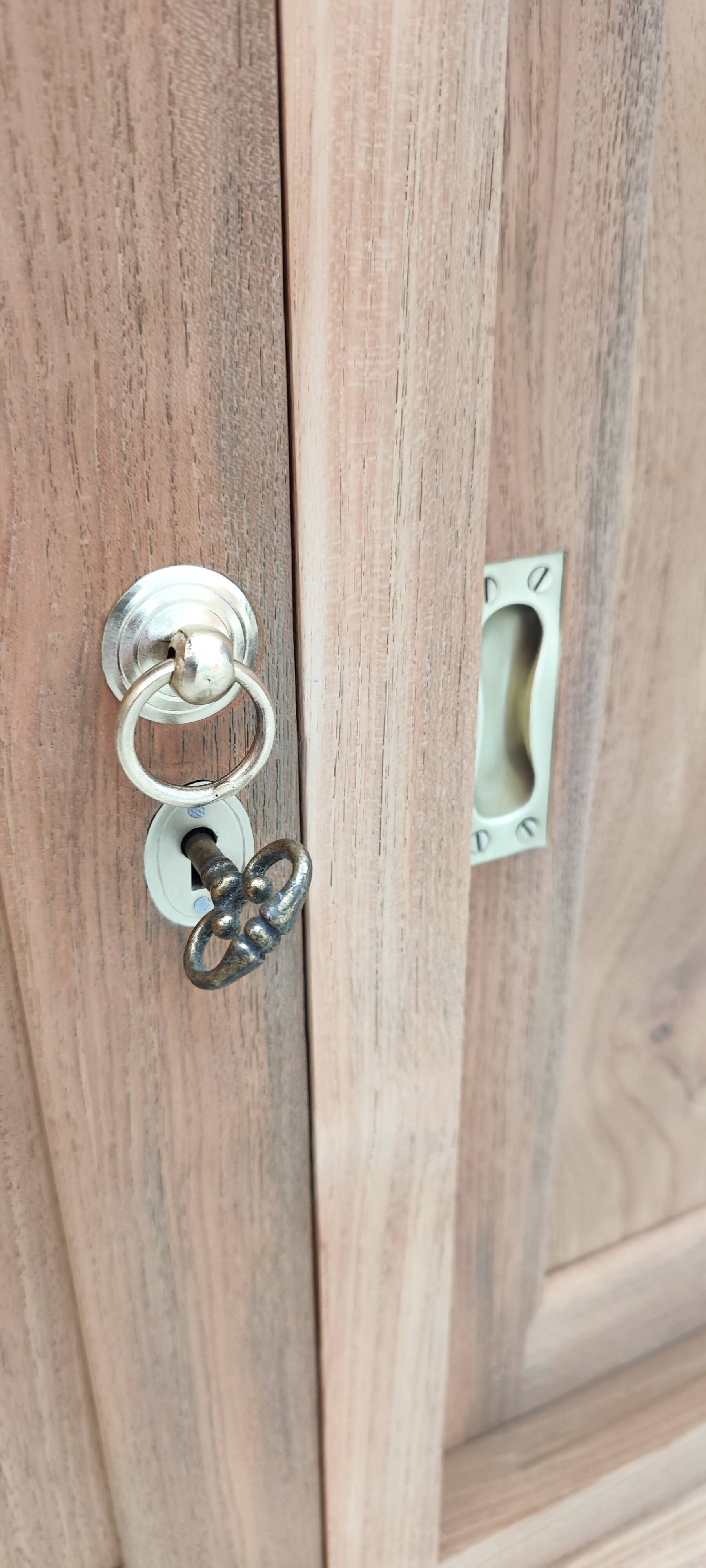 Large four-door row of industrial furniture in raw wood design