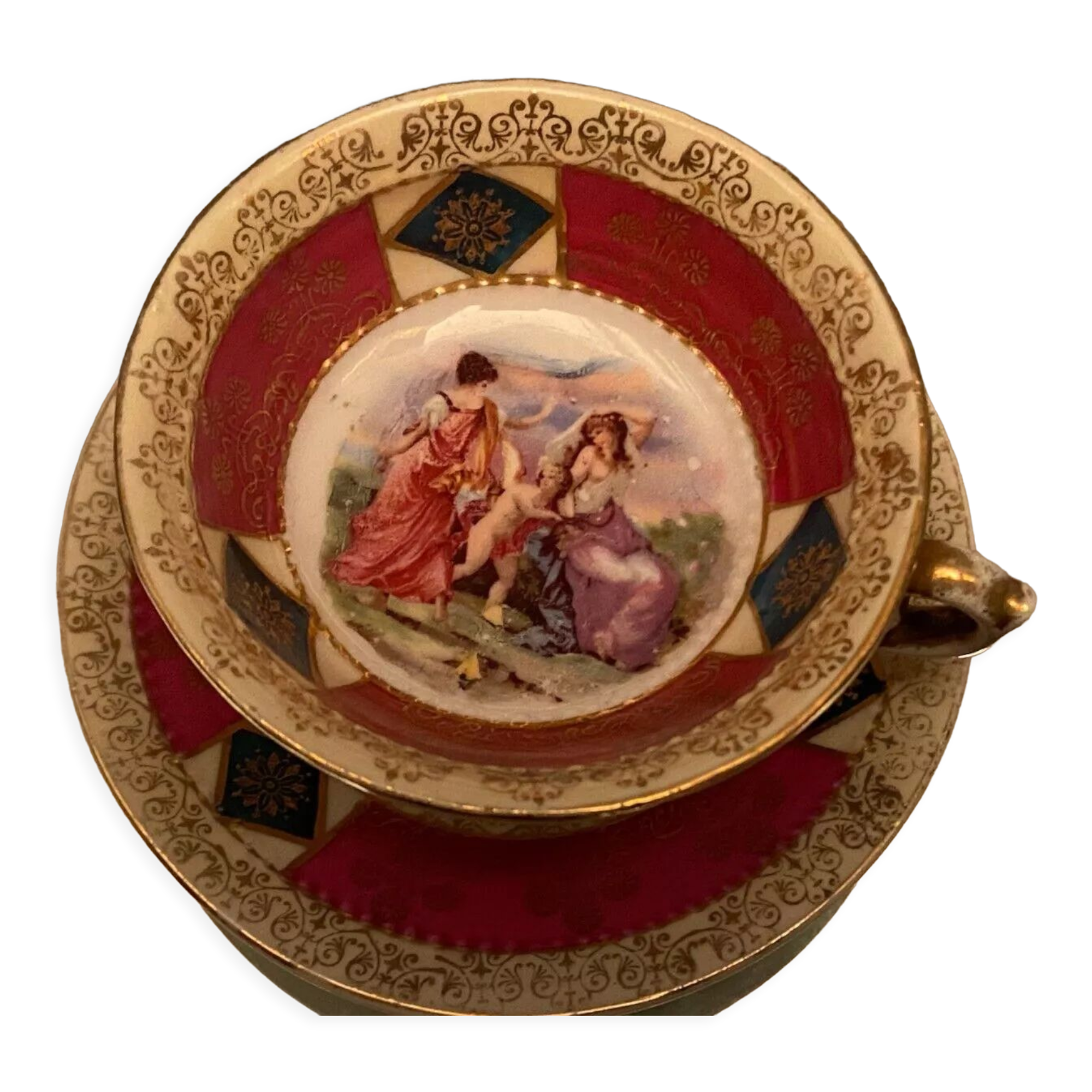 Porcelain sub-cup cup erdmann schlegelmilch cherub and women in antique