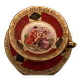 Tasse sous-tasse porcelaine erdmann schlegelmilch angelot et femmes à l'antique