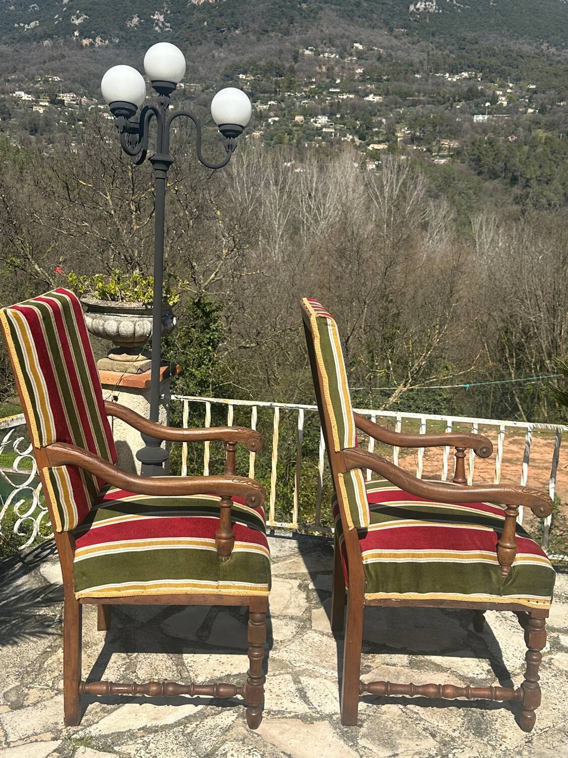 Pair of Louis XIII style walnut armchairs, 19th century