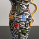 Vintage ceramic pitcher with brightly colored patterns West Germany 118.