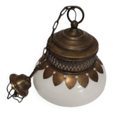 Vintage bronze and opaline pendant light