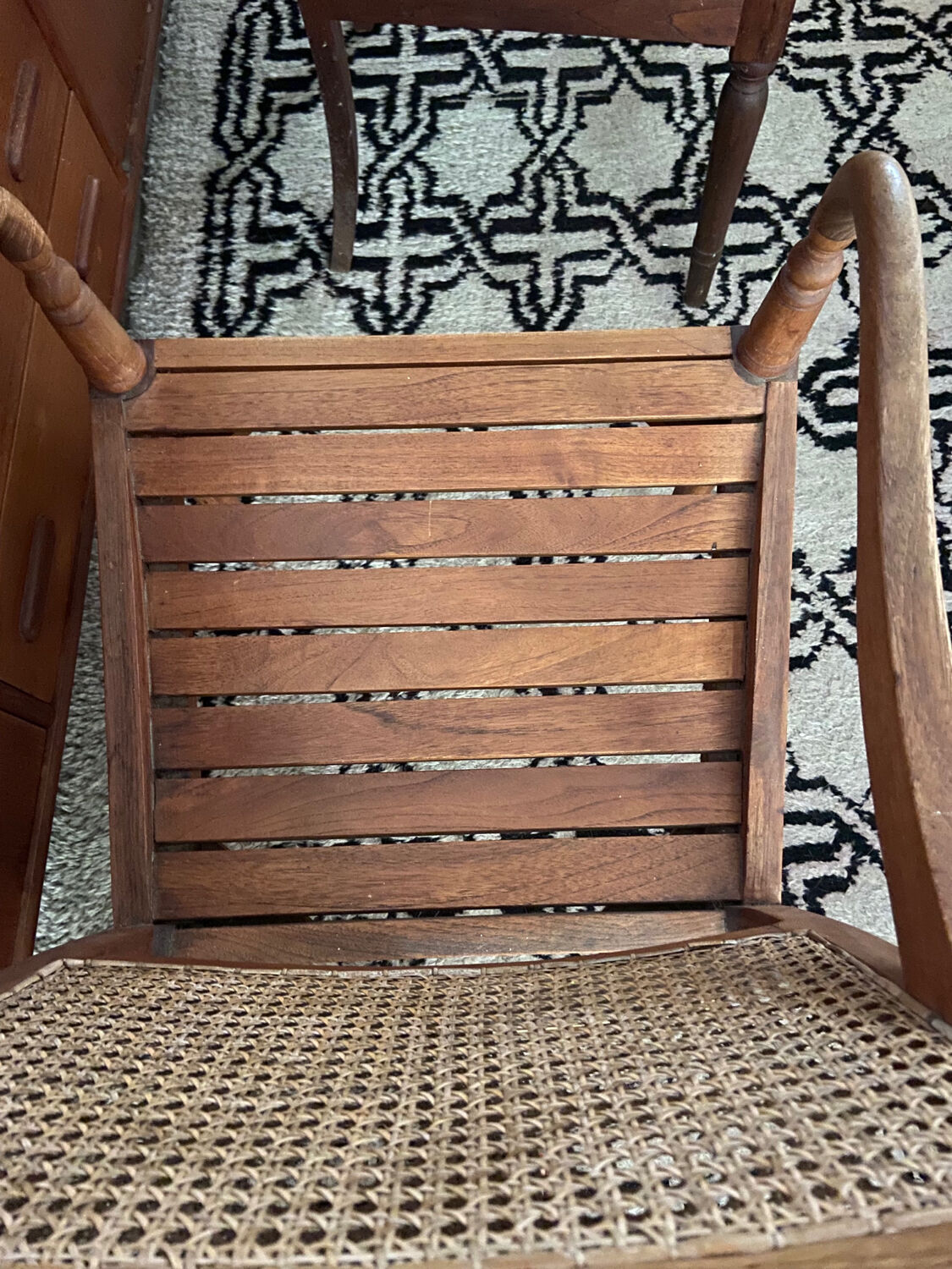 Pair of wood and cane armchairs