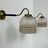 Vintage pair of wall lights, brass and frosted glass, France, 1970.