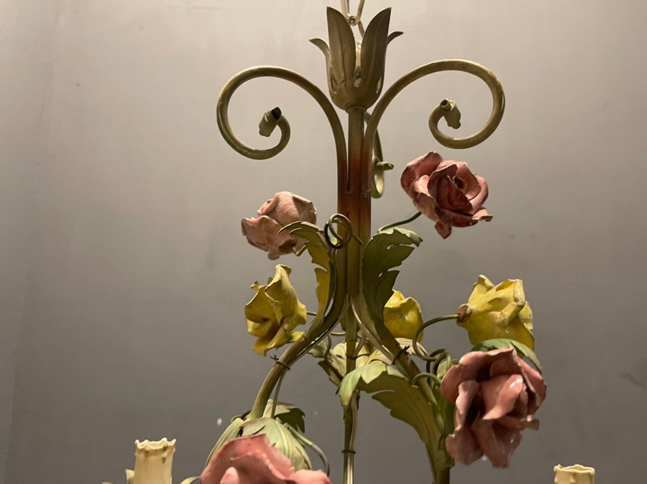 Italian Tole Ceramic Flower Chandelier, 1960s