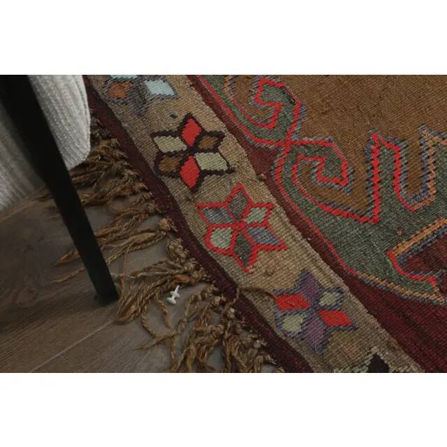 1970s Vintage Turkish Oushak Handmade Wool Cotton Red Area Rug 190x375
