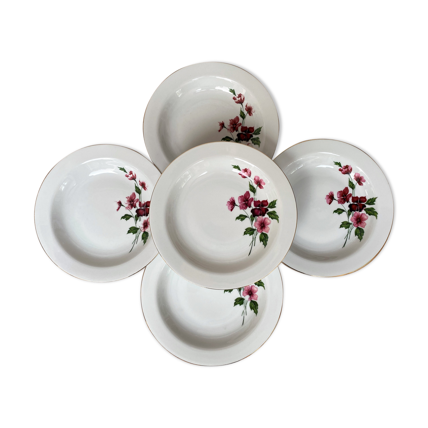 Set of 5 hollow porcelain plates